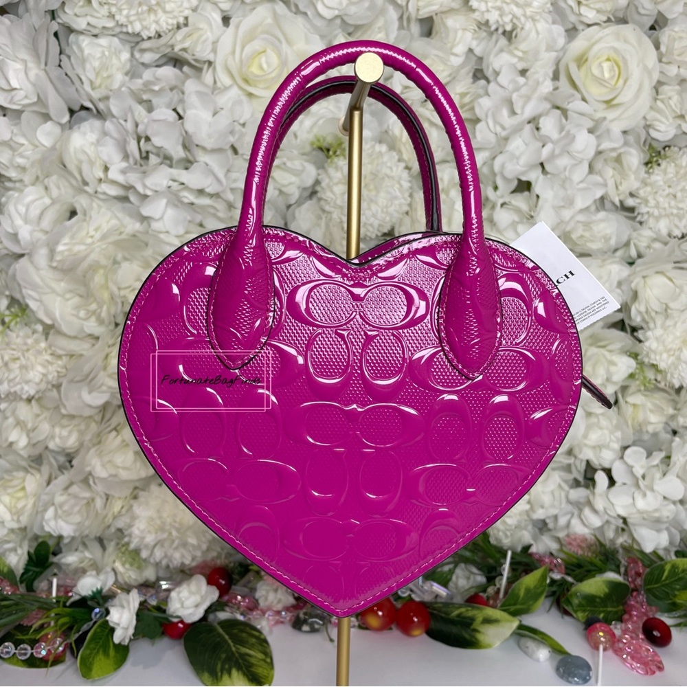Coach Heart Crossbody CN600 Purple Pink Magenta with Cat Eye Crystal Chain - Picture 9 of 16